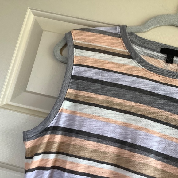 ATM Stripe Slub Jersey Tank Dress Grey Neutral Multi SZ L - Picture 6 of 16